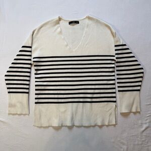 Mango Striped V-Neck Sweater Long Sleeve‎ Cream & Black Stripe XS